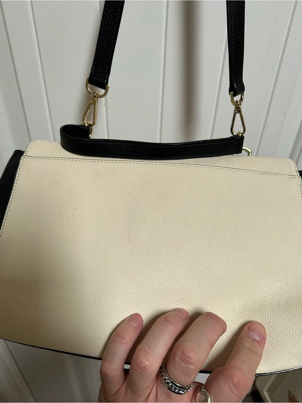 Talbots Cream and Black Leather Crossbody Clutch - Picture 4 of 11
